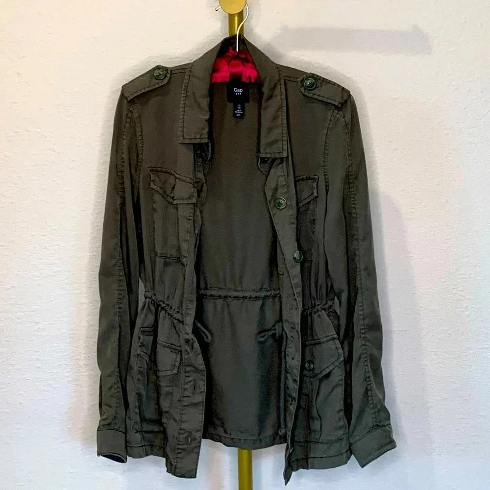 Gap Women's Military Army Green Lightweight Drawstring Waist Utility Jacket s SP